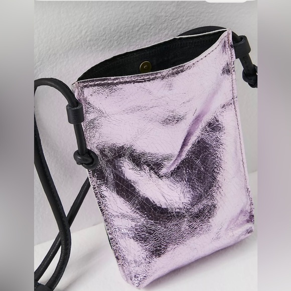 Free People Crossbody style, metallic leather fabrication, pouch design. - Picture 2 of 8